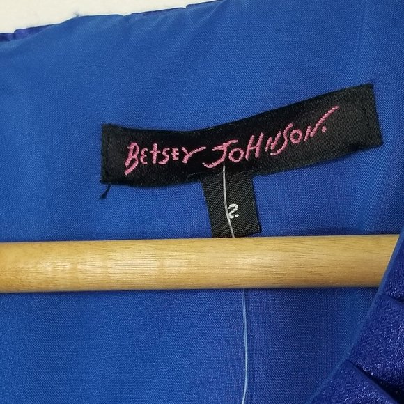 Betsey Johnson NEW Royal Blue Coquette Satiny Pleated Neck Hem Wool Blend 2 NWT - Picture 2 of 12